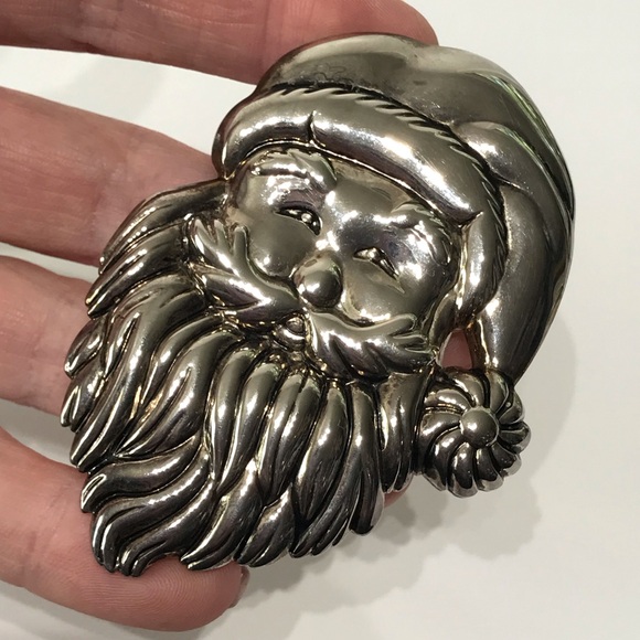 Vintage Unsigned Best Silver Classic Santa Oversized Large Head Brooch Pendant - Picture 10 of 13